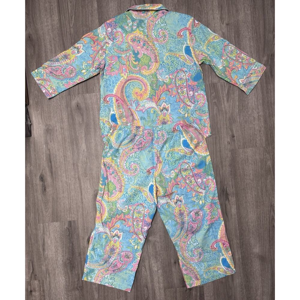 Lauren Ralph Lauren Paisley Womens Pajama Set Sz M Capri Button Up Cotton - Picture 4 of 13
